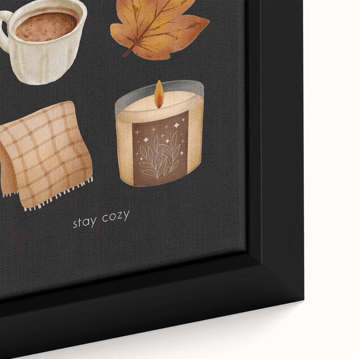Extra large black wall art featuring textured, colorful autumn leaves on framed canvas, ideal for living room decor.