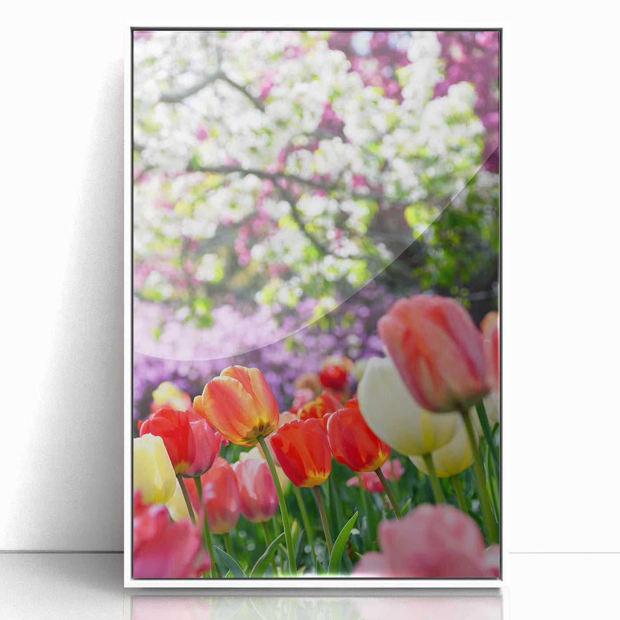 Art deco poster depicting spring season in pastel shades, framed acrylic, ideal for modern nursery wall decor.