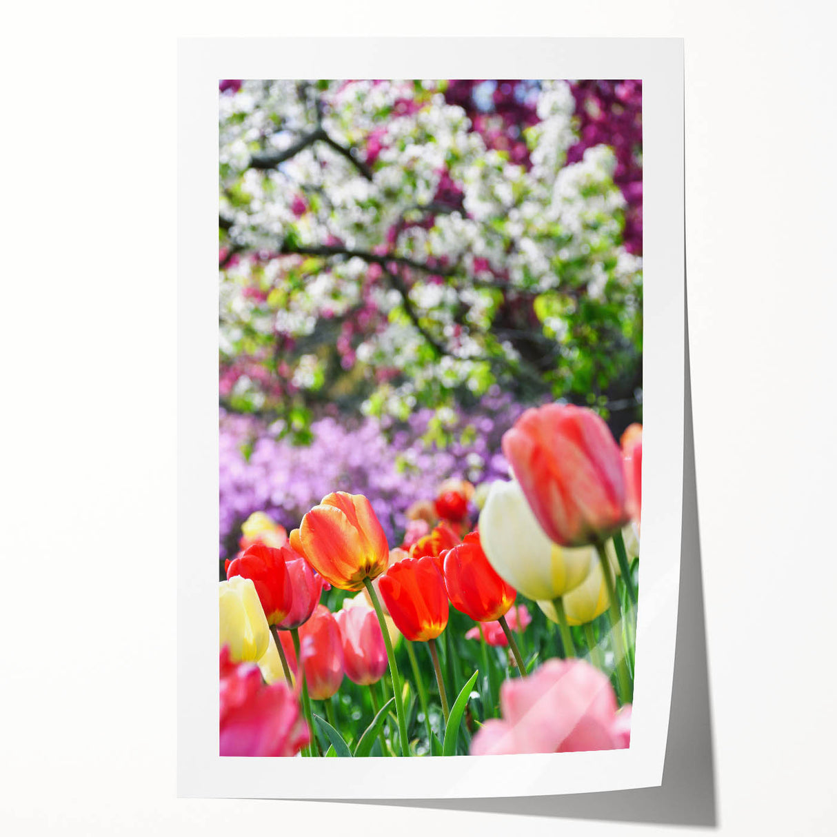 Rolled canvas print of spring-themed floral art in soft pastel shades, ideal for dining room or bathroom wall decor.