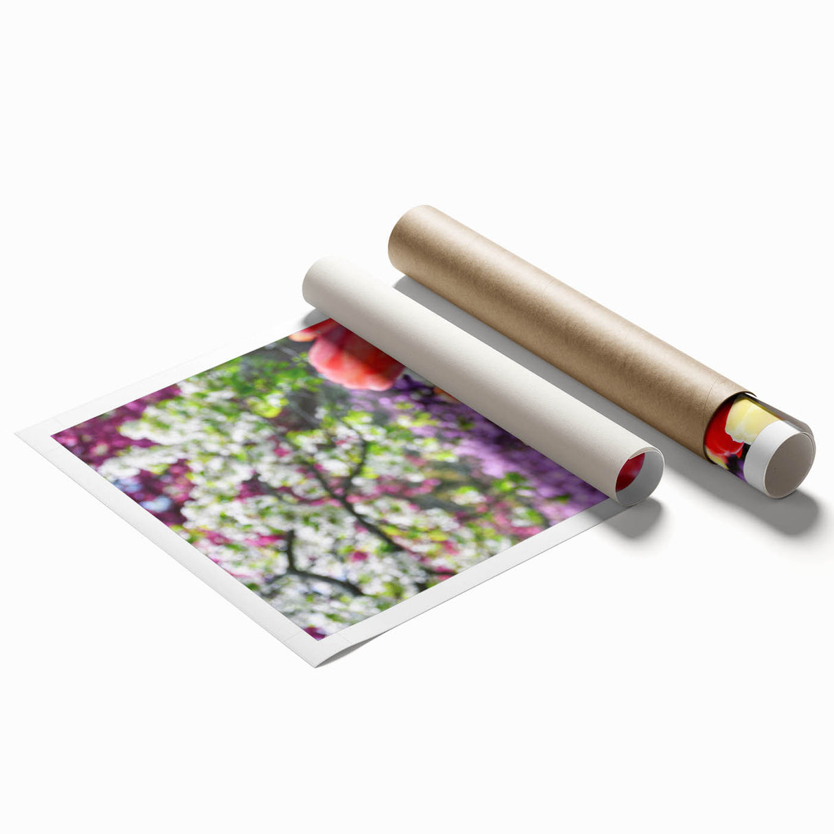 Extra large rolled print featuring spring floral art in pastel shades.