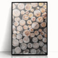 Large abstract wall art depicting a winter scene in muted blue and gray tones, framed in black acrylic.