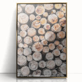 Large art print of a winter scene in mid-century modernist style, framed in gold acrylic, suitable for nursery wall decor.
