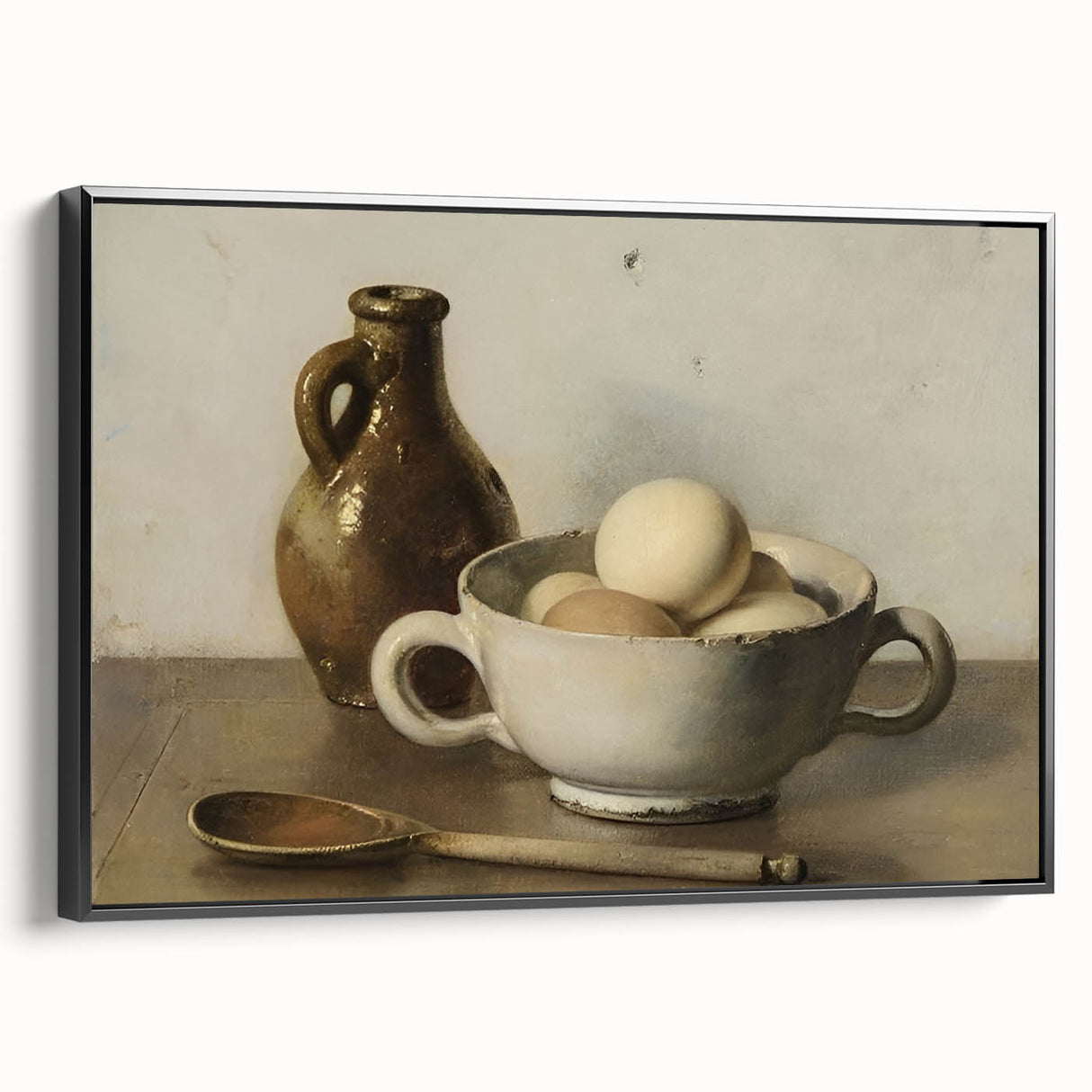 Black and white landscape painting on framed canvas, featuring a vintage poster art style, ideal for bedroom wall decor.