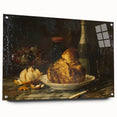 Large abstract wall art on acrylic glass featuring swirling blue and white patterns, ideal for dining room decor.