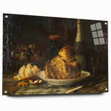 Large abstract wall art on acrylic glass featuring swirling blue and white patterns, ideal for dining room decor.