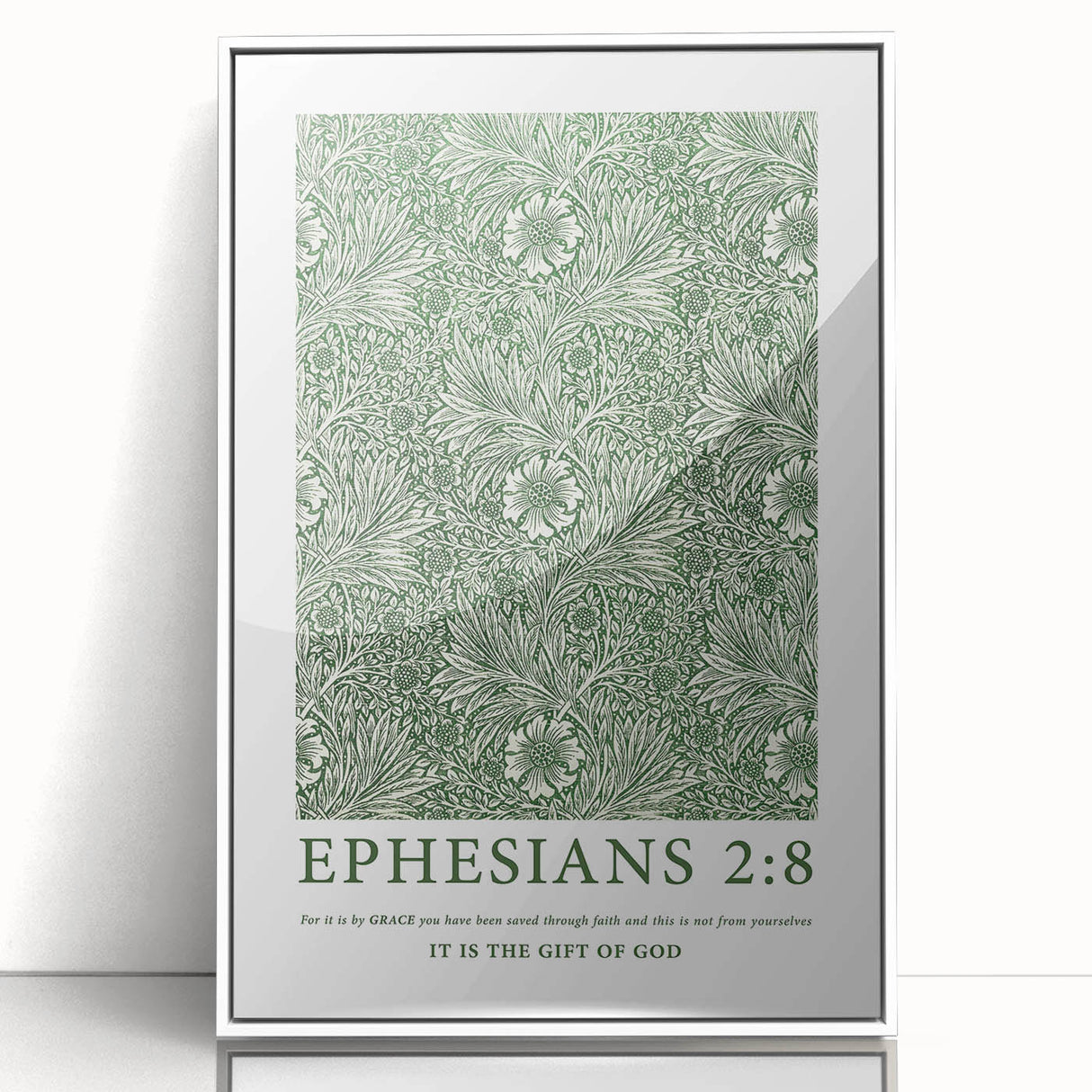 Biblical Typography Wall Art - Ephesians 2:8 Floral Canvas Print