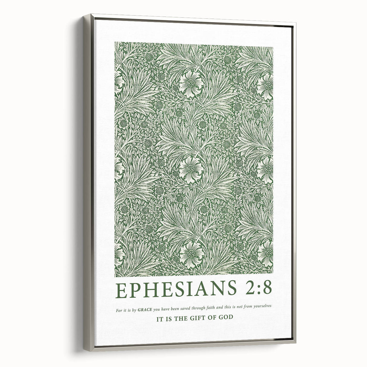 Biblical Typography Wall Art - Ephesians 2:8 Floral Canvas Print