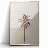 Large art print featuring a mid-century modernist summer scene in gold and blue tones on acrylic.