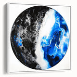 Framed abstract geometric canvas artwork in white, showcasing sleek lines and modern design elements, perfect for contemporary home decor.