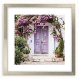 Textured art print featuring an abstract design of a Greek door in muted earth tones, framed in silver.