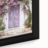 Close-up of a black framed canvas depicting a Greek door in textured style, ideal for living room decor.