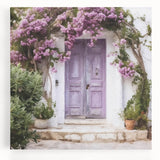 Black and white photo of a Greek door architecture on stretched canvas, ideal for kitchen wall art.