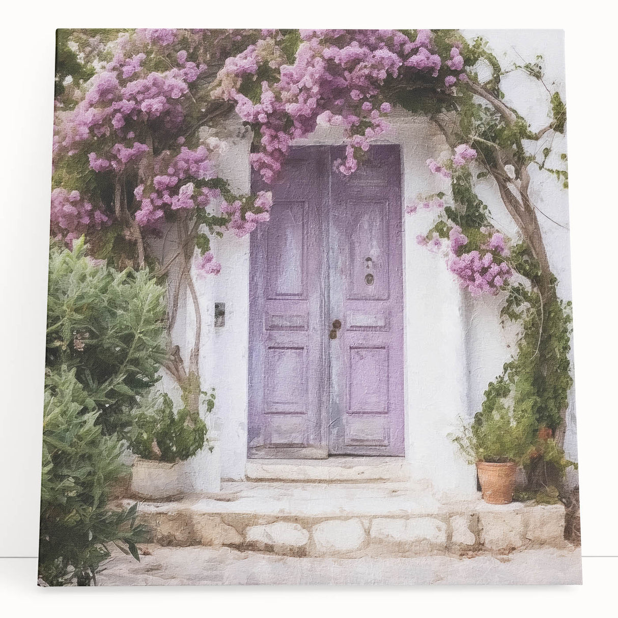 Black and white photo of a Greek door design on stretched canvas, suitable as large kitchen or bedroom wall art.