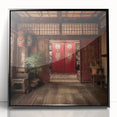 Large abstract wall art depicting a Japanese door, in black and white, framed acrylic, suitable for modern art wall decor.