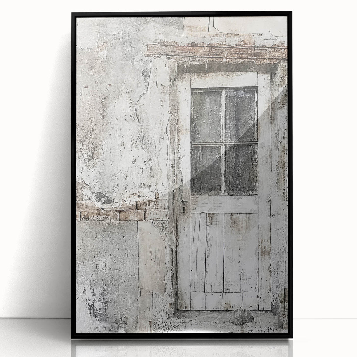 Framed acrylic print of a rustic Italian door in muted earth tones.