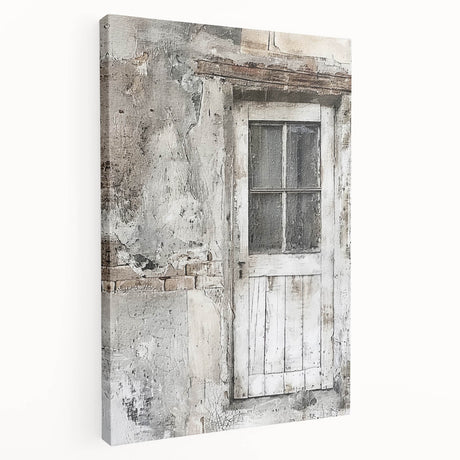 Rustic Italian door design on stretched canvas, featuring weathered wood and iron details, ideal for kitchen wall art.