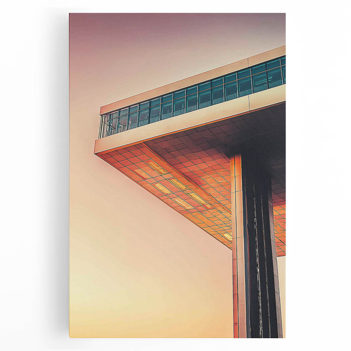 Black and white large art print of architectural designs on stretched canvas, ideal for kitchen wall art.