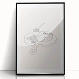 Large abstract wall art featuring geometric shapes in muted earth tones, mid-century modernist style.