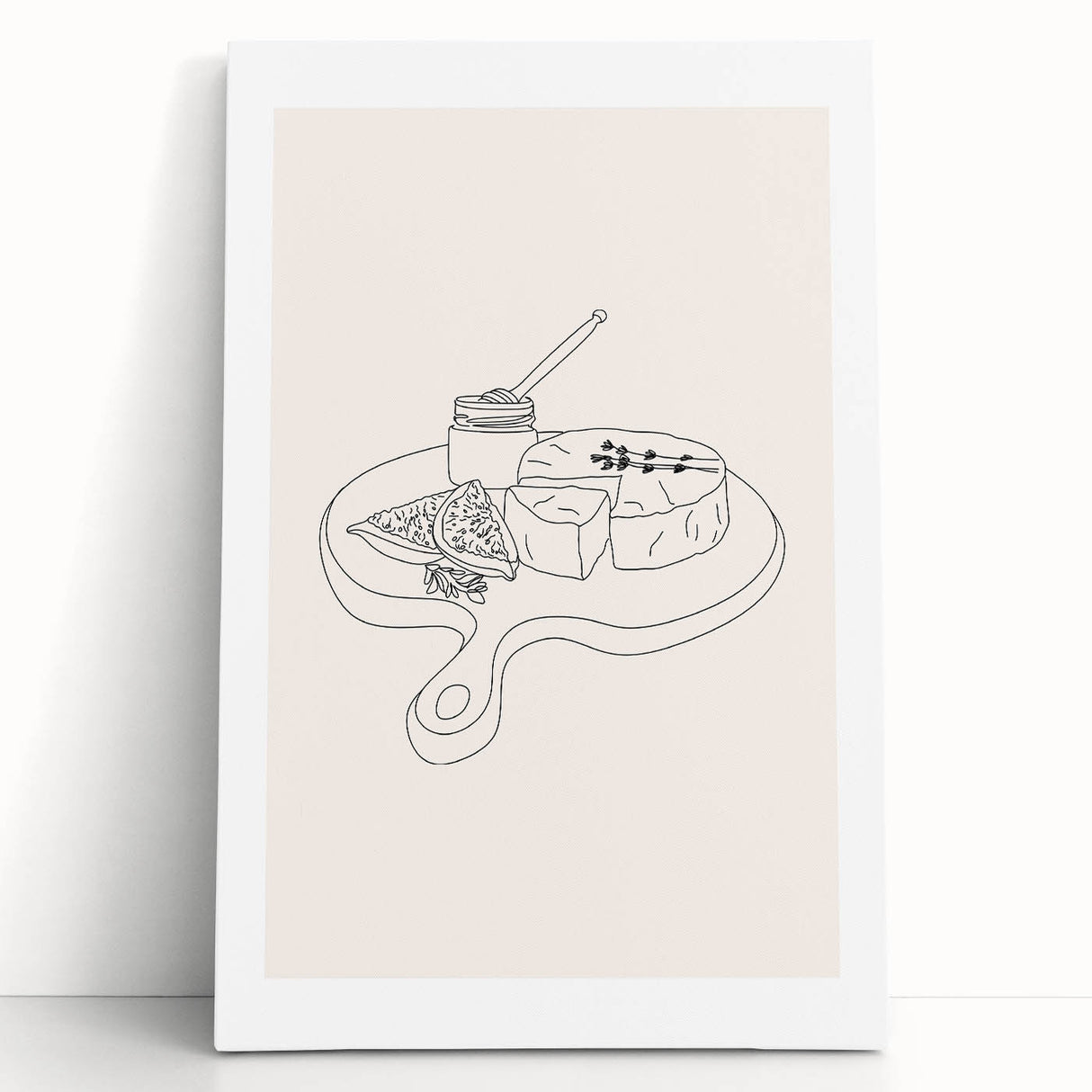 Large black and white canvas depicting stacked dishes, ideal for kitchen wall art.