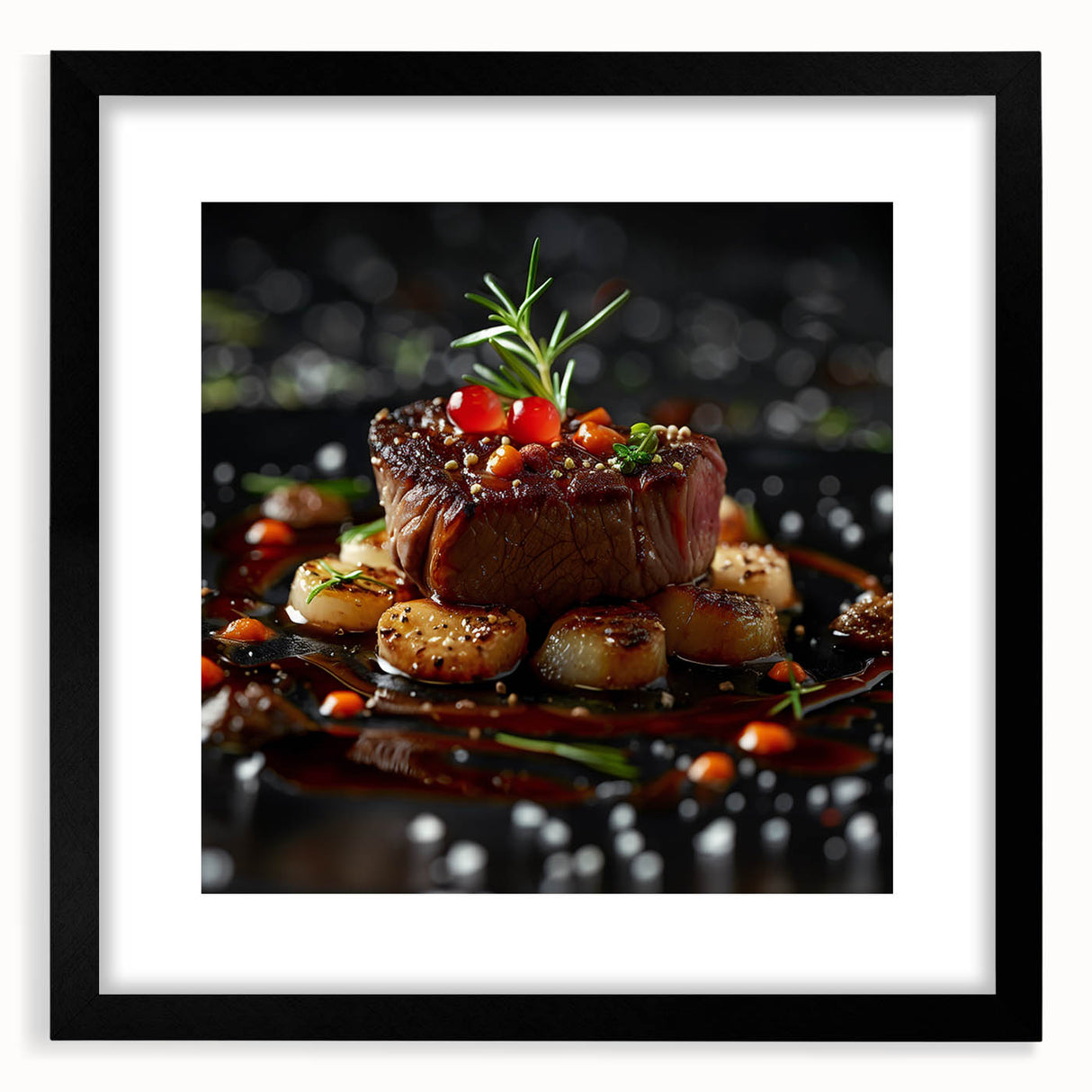 Extra large framed wall art of colorful abstract food dishes in textured style, ideal for living room decor.