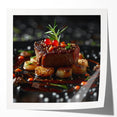 Rolled print of various food dishes in soft pastel shades, ideal for dining room wall art.