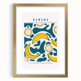Extra large abstract art print featuring a textured depiction of assorted fruits in vibrant colors, framed in gold.