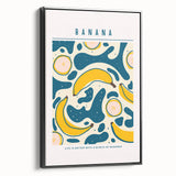 Black and white framed canvas featuring a vintage poster art style landscape of assorted fruits.