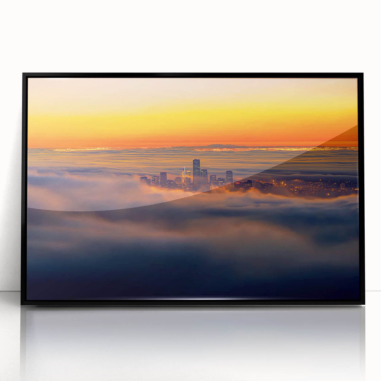 Framed acrylic artwork showcasing a modern landscape design with a sleek black frame. The vibrant colors and intricate details enhance any decor, perfect for contemporary spaces.