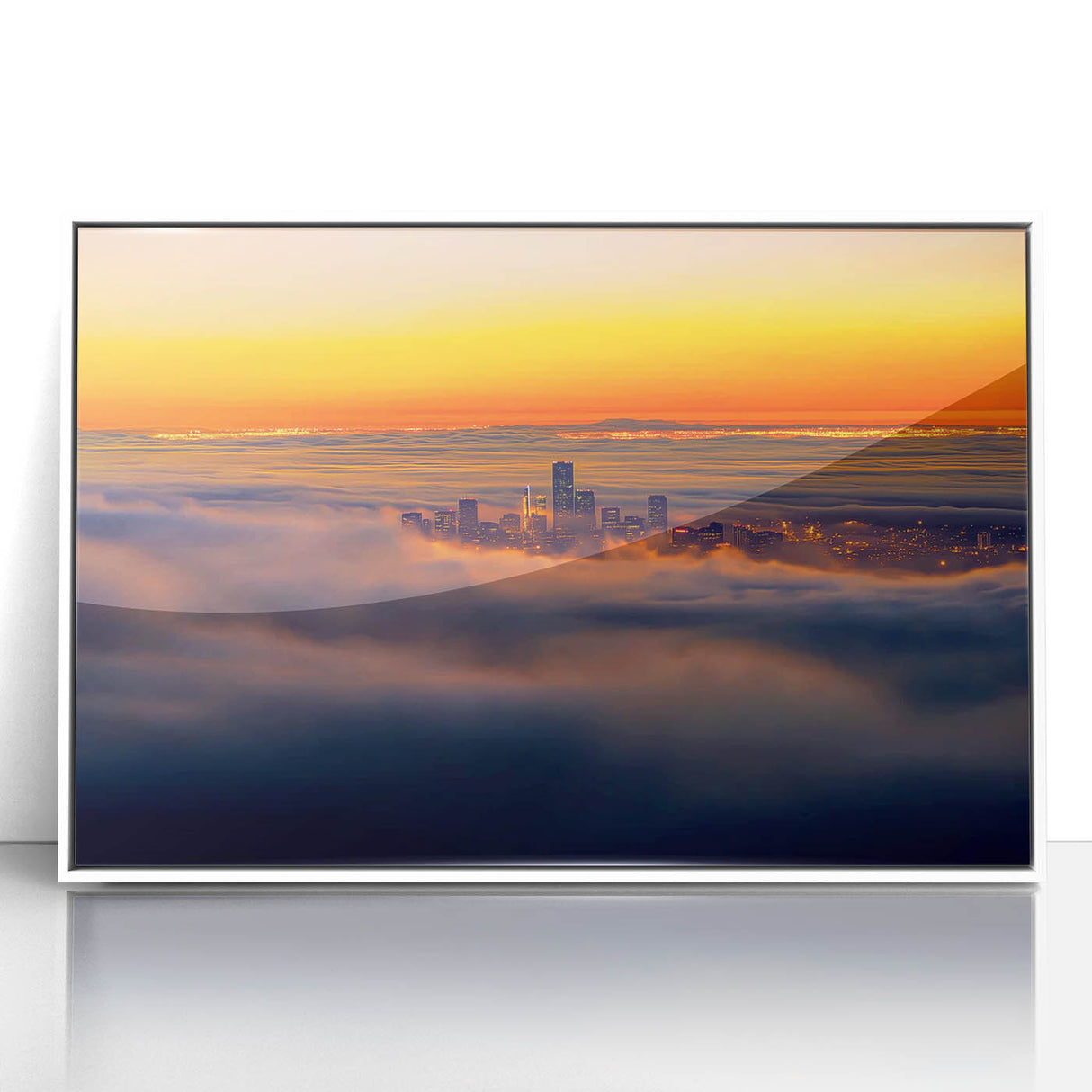 Framed acrylic wall art featuring a vibrant abstract landscape design in white tones, showcasing a modern aesthetic ideal for home decor. Perfect for enhancing interior spaces with a touch of elegance and color.