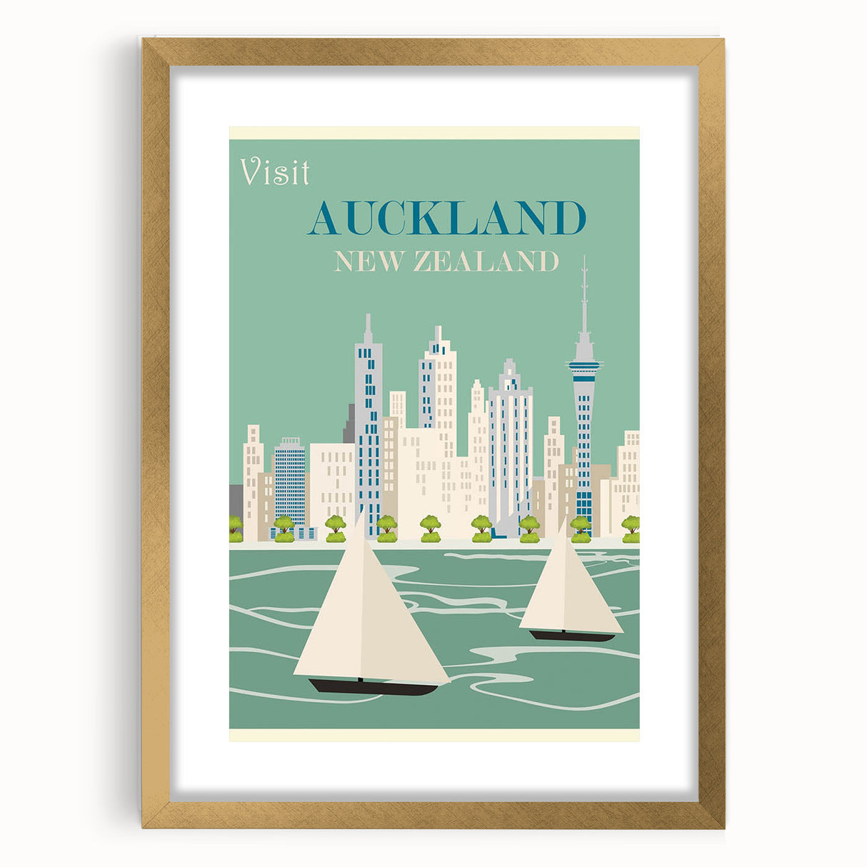 Auckland Retro Travel Poster | Vintage Cityscape Sailing Print