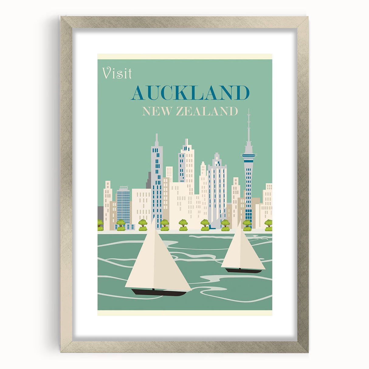 Auckland Retro Travel Poster | Vintage Cityscape Sailing Print
