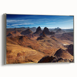 Vintage poster art of a colorful Algerian scenery on a large framed canvas, ideal for living room decor.