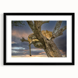 Extra large abstract art print depicting colorful, textured scenery of Kenya on a black framed canvas.