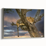 Vintage poster art of a colorful Kenyan landscape on extra large framed canvas, ideal for living room decor.
