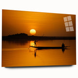 Large abstract depiction of African scenery in earth tones on acrylic glass, ideal for bedroom or dining room art.