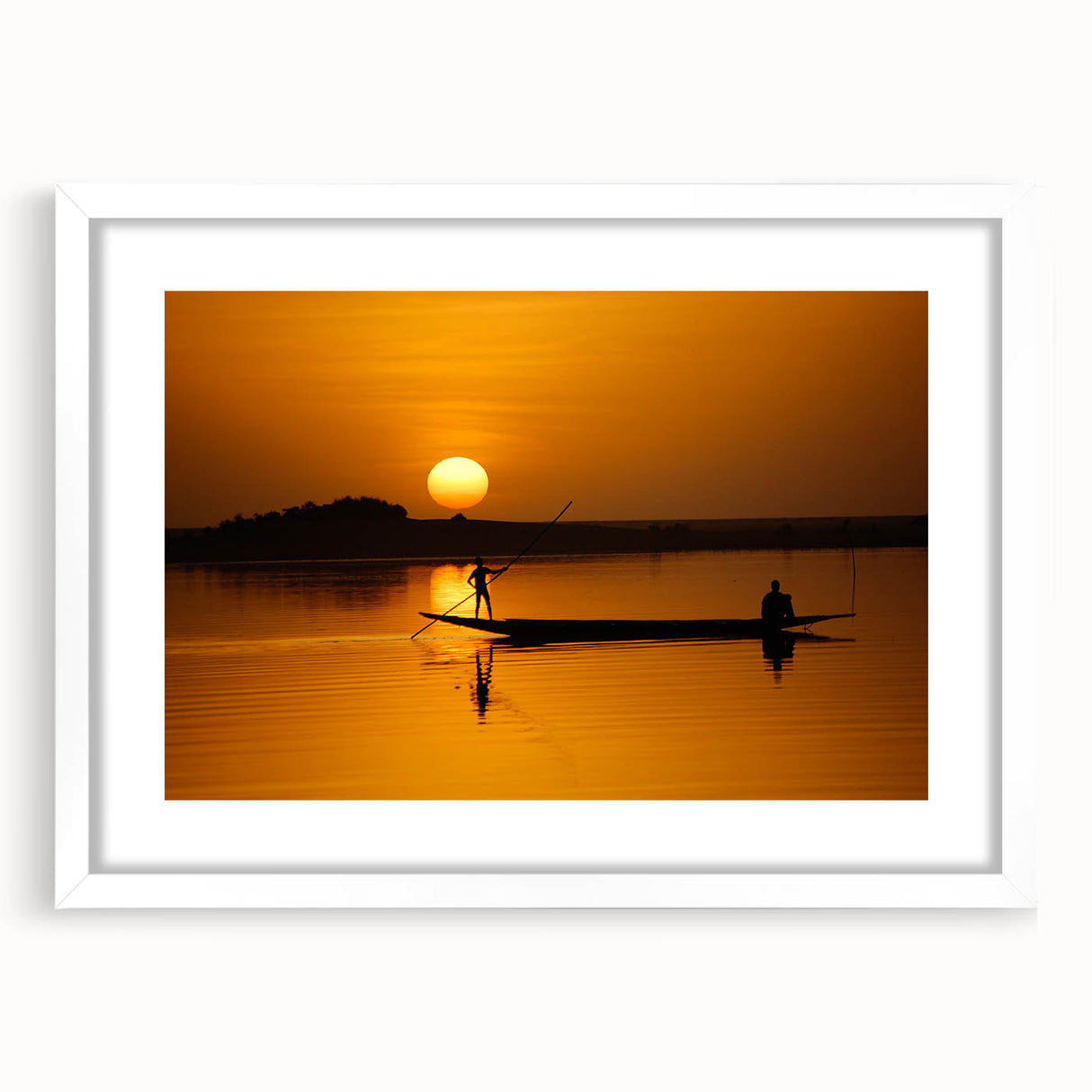 Extra large abstract art print depicting a textured African scenery in muted earth tones, framed with a white mat.