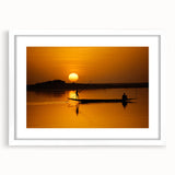 Extra large abstract art print depicting a textured African scenery in muted earth tones, framed with a white mat.