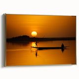Landscape art painting of a Mali scenery on framed canvas, featuring a vintage poster style with a palette of gold and black.