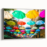 Vintage poster art of a colorful Mauritius scenery on a large framed canvas, ideal for living room decor.