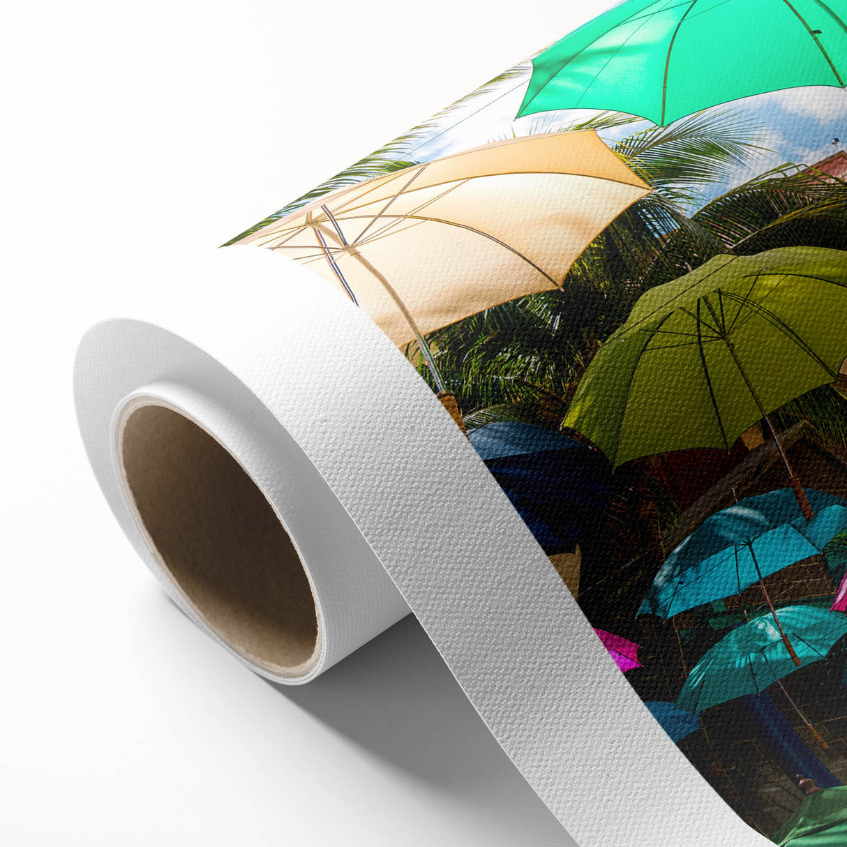 Art deco poster depicting a serene Mauritius landscape on a rolled canvas.