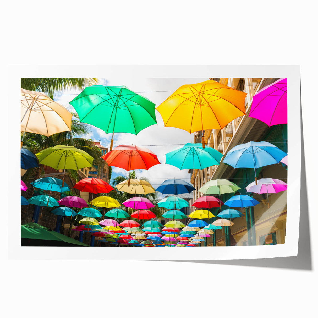 Extra large rolled print depicting vibrant Mauritius scenery with lush florals, ideal for art wall dining room.