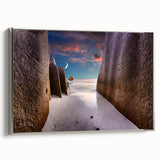Framed canvas depicting a vibrant Seychelles landscape with lush greenery and blue waters, ideal for living room decor.