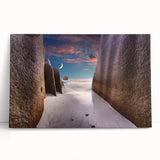 Black and white photograph of Seychelles scenery on a large stretched canvas, suitable for kitchen wall art.