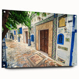 Acrylic print of a Tunisian landscape in earthy tones, ideal for dining room or bedroom decor.