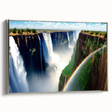 Framed canvas depicting a vibrant, colorful African landscape, ideal for adding a cultural touch to living spaces.
