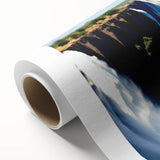 Art Deco poster of an African savannah scene on rolled canvas, with warm earth tones, ideal for nursery wall art.