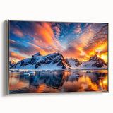 Framed canvas landscape art painting of Antarctica with muted blue and white tones, ideal for office decor.
