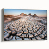 Landscape art painting of an Azerbaijani scenery in colorful hues on a black vintage poster art style framed canvas.