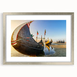 Textured abstract art print depicting a serene Bangladesh landscape in muted earth tones on a framed silver mat.