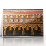 Acrylic print of a serene Bhutan landscape in soft hues, framed in white, suitable as modern art wall decor for a nursery.
